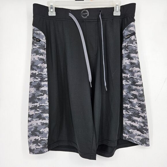 Hylete Shorts Mens Large Black Digital Camo Above Knee Athletic Elastic Waist - Picture 1 of 12
